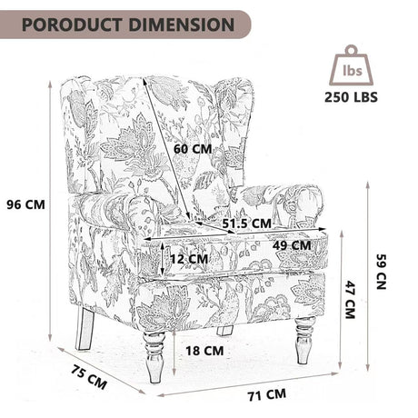 Modern Accent Chair with Retro Wood Legs - Floral HouseOfZazla