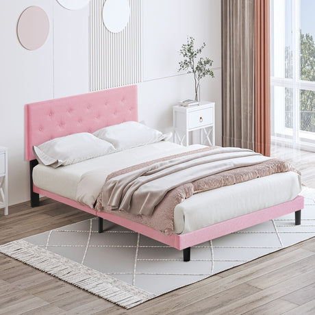 Modern Upholstered Platform Bed Frame With Button Tufted Fabric Headboard HouseOfZazla