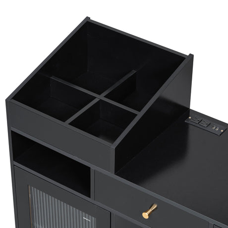 Modern Makeup Vanity Desk With Drawers Cabinet & Charging Port Engineered Wood Space Saving Design For Small Places - Black HouseOfZazla