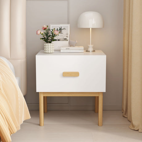 Nightstand With Drawer, Minimalist Bedside Table With Handle For Bedroom - White HouseOfZazla