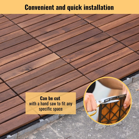 Interlocking Deck Tiles Striped Pattern, Square Acacia Hardwood Outdoor Flooring For Patio, Bancony, Pool Side HouseOfZazla