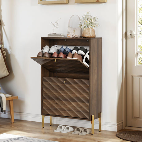 Shoe Cabinet, Freestanding Organizer For Entryway - Walnut HouseOfZazla