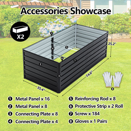 2-Pack 6x3x2 FT Galvanized Metal Raised Garden Beds HouseOfZazla