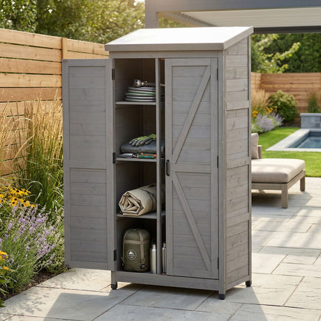Outdoor Storage Shed With Vertical Tool Cabinet For Backyard HouseOfZazla