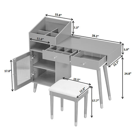 Modern Makeup Vanity Desk With Drawers Cabinet & Charging Port Engineered Wood Space Saving Design For Small Places - Black HouseOfZazla