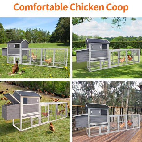 Gray Wooden Chicken Coop with Run and Nesting Box HouseOfZazla