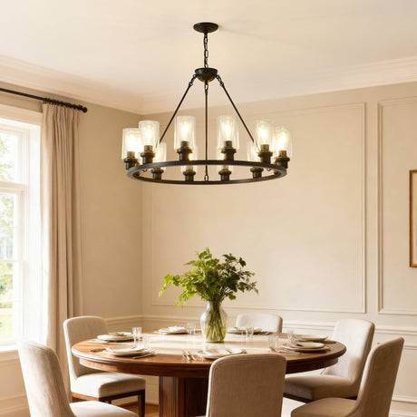 Black Wagon Wheel Chandelier 31.5 Inch Modern Farmhouse Pendant Light HouseOfZazla