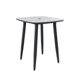Outdoor Bar Table, Rounded Square Sintered Stone Top With Umbrella Hole, Rust Free Frame, Weatherproof - Ember Black / White