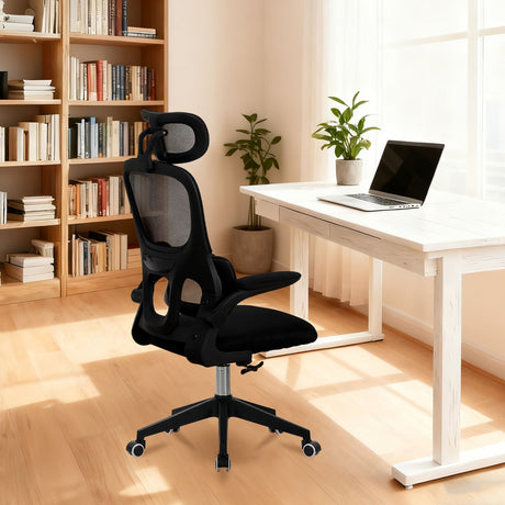 High Back Ergonomic Swivel Rolling Office Chair With Tilt Function, 3D Headrest, Lumbar Support - Black HouseOfZazla
