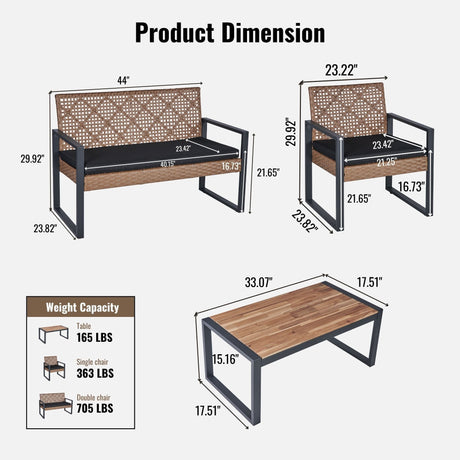 4 Piece Patio Furniture Set With Acacia Wood Table Top And Cushions HouseOfZazla