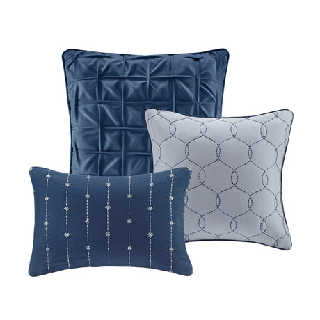 7 Piece Printed Seersucker Comforter Set Navy King HouseOfZazla