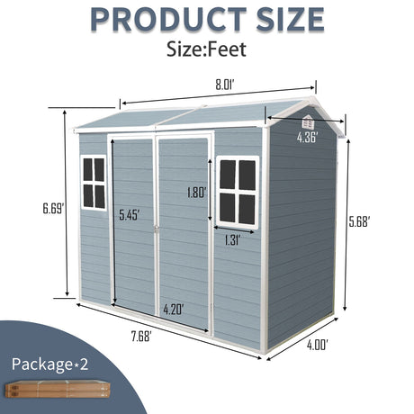 Resin Outdoor Storage Shed With Two - Window And Double - Door, Plastic Shed With Floor For Gargen, Patio, Yard, Lawn HouseOfZazla