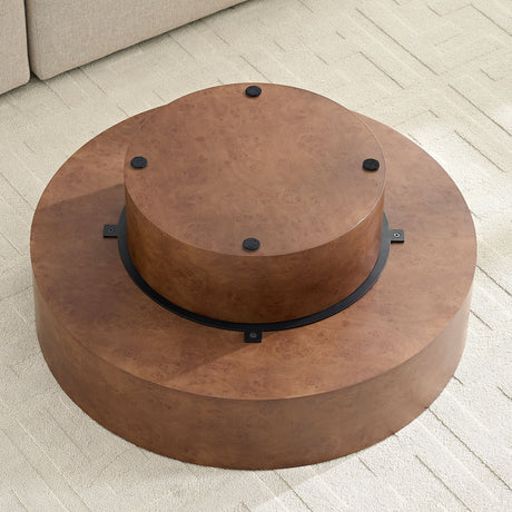 31.49'' Faux Burl Wood Pattern Round Coffee Table with Sturdy Pedestal HouseOfZazla