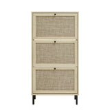 Modern Rattan 3 Door Shoe Rack Cabinet for Entryway