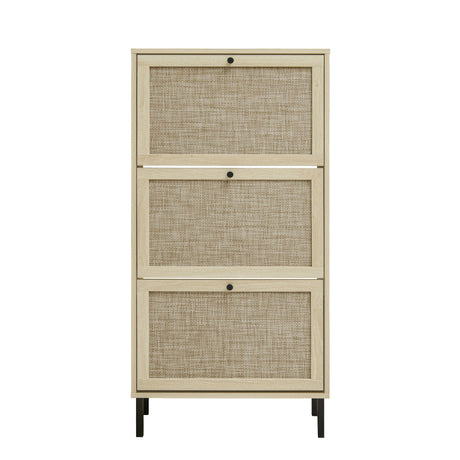 Modern Rattan 3 Door Shoe Rack Cabinet for Entryway HouseOfZazla