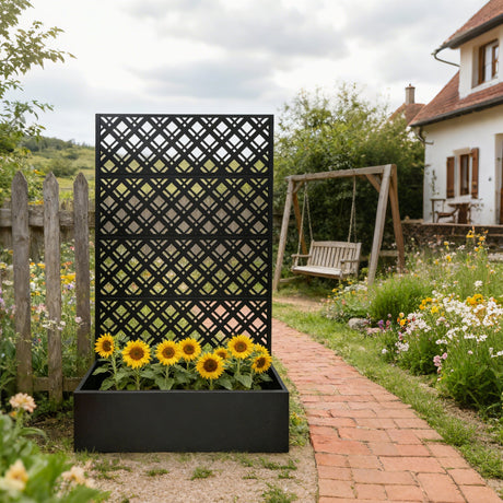 Rhombus Black Metal Planter Raised Garden Bed with Trellis HouseOfZazla
