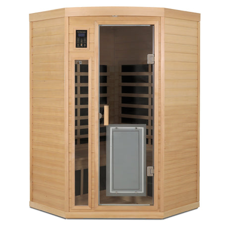 Low EMF, there is also a heating plate on the glass door, can be placed on the pentagon in the corner of the room, Hemlock wood Far-infrared indoor Two person sauna room HouseOfZazla