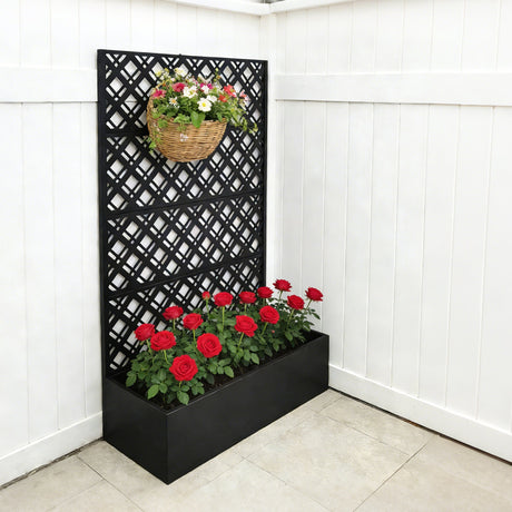 Rhombus Black Metal Planter Raised Garden Bed with Trellis HouseOfZazla