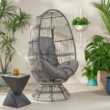 Patio Swivel Basket Egg Chair With Cushion HouseOfZazla