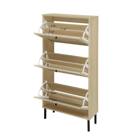 Modern Rattan 3 Door Shoe Rack Cabinet for Entryway HouseOfZazla