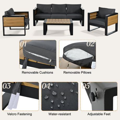 Aluminum Frame Large 4-Piece Outdoor Patio Furniture Set for 5 Person HouseOfZazla