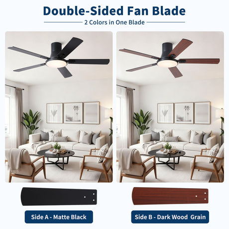 Flush Mount Ceiling Fans With LED Light And Remote Control, 5 Blades HouseOfZazla