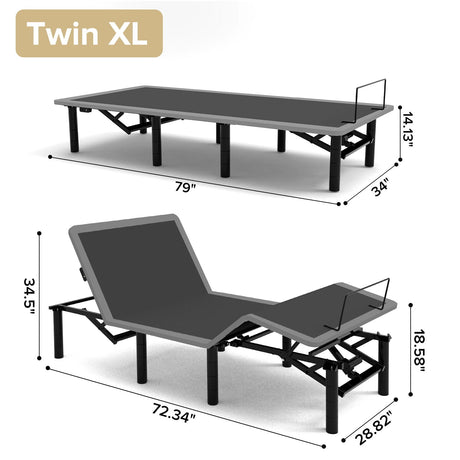 Adjustable Bed Frame With Massage Head & Foot Incline, Wireless Remote, USB Ports, LED Night Light HouseOfZazla