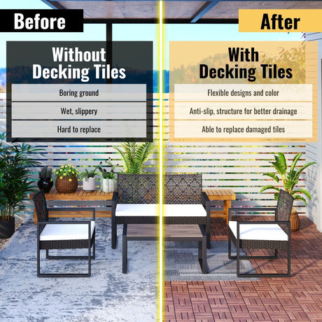 Interlocking Deck Tiles Checker Pattern, Square Acacia Hardwood Outdoor Flooring For Patio, Bancony, Pool Side HouseOfZazla
