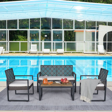 4 Piece Patio Furniture Set With Acacia Wood Table Top And Cushions HouseOfZazla
