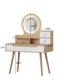 Elegant Makeup Vanity Desk With Adjustable Lighted Mirror Table Feet - American White Oak