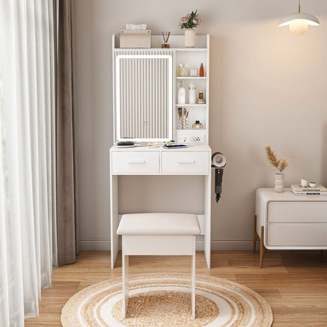 Space Saving Makeup Vanity Desk With Mirror & Adjustable LED Lights HouseOfZazla
