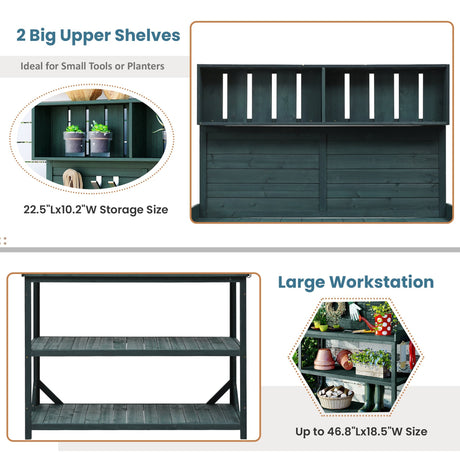 TOPMAX 65" Large Wooden Farmhouse Rustic Outdoor Potting Bench Table HouseOfZazla