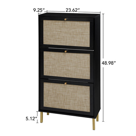 Modern Rattan 3 Door Shoe Rack Cabinet for Entryway HouseOfZazla