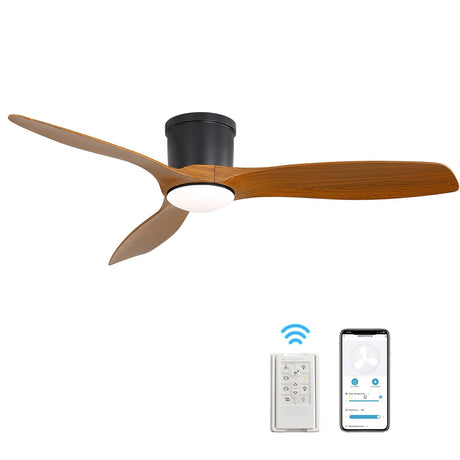 Smart Ceiling Fan With Remote Control, 3 Blades, Dimmable LED Light, Reversible DC Motor - Black HouseOfZazla