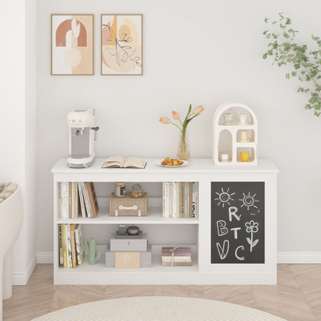 3 In 1 Bookshelf And Toy Storage Cabinet With Chalkboard, Organizer For Playroom - White HouseOfZazla