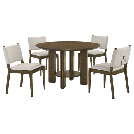 Crispin - 5 Piece Round Dining Table Set With Upholstered Chairs - Brown HouseOfZazla