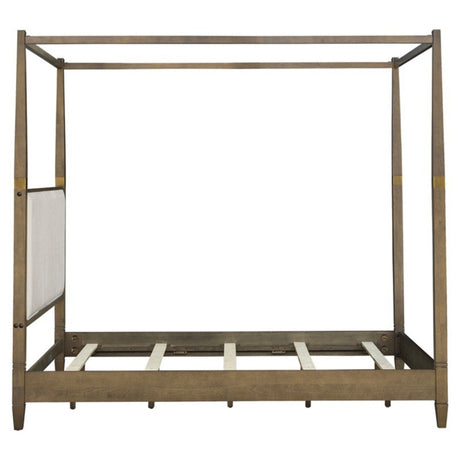 Queen Canopy Bed Frame With Upholstered Headboard - Brown HouseOfZazla