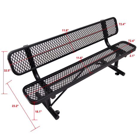 6' Outdoor Steel Bench With Backrest HouseOfZazla