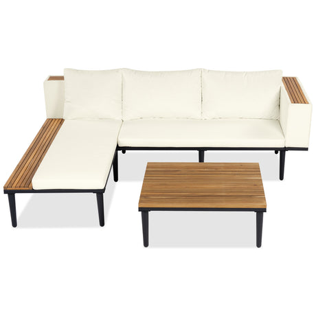 Luxury L-Shaped Acacia Wood Patio Furniture Set with Cushions HouseOfZazla