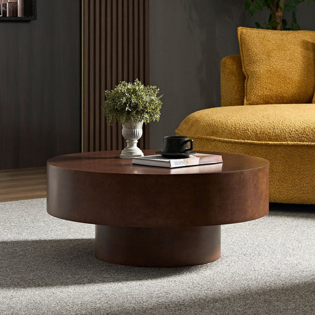 31.49'' Faux Burl Wood Pattern Round Coffee Table with Sturdy Pedestal HouseOfZazla