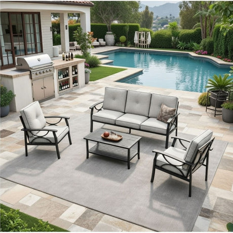 Patio Furniture Set with Coffee Table and Cushions for Backyard HouseOfZazla