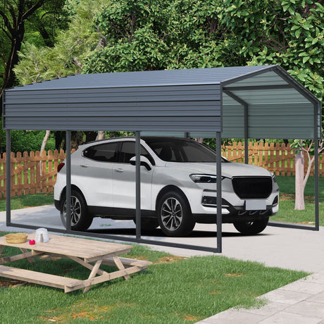 10 X 15 Ft Carport, Outdoor Carport, Heavy Duty Carport Canopy With Galvanized Steel Roof And Frame, Metal Carport Large Garage For Driveway Car, Truck - Charcoal HouseOfZazla