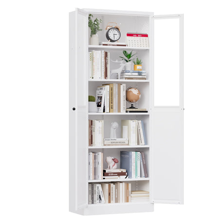 Tall Metal Kitchen Pantry Cabinet With Adjustable Shelves And Silent Magnetic Doors - White HouseOfZazla