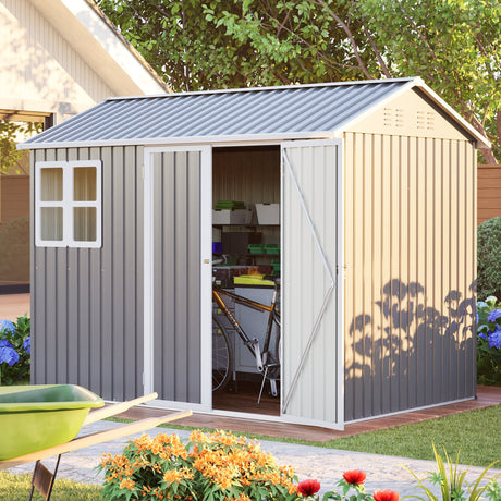 8'x6' Large Steel Storage Shed with Window, Lockable Doors & Sloped Roof HouseOfZazla