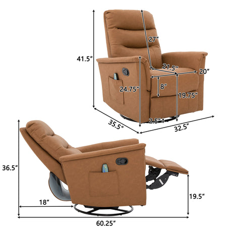 Manual Recliner Chair With 8-Point Massage and Swivel Function HouseOfZazla
