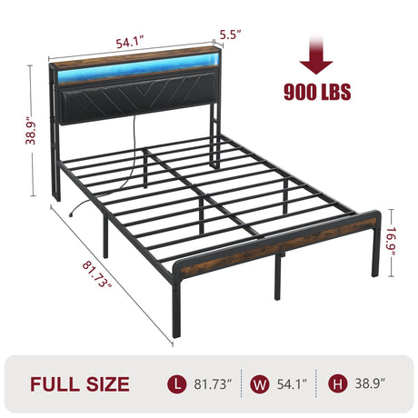 Full Size Metal Platform Bed Frame with Adjustable Upholstered Headboard HouseOfZazla