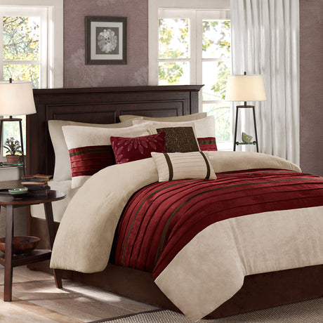7 PC Pieced Faux Suede Comforter Set Red Cal King HouseOfZazla
