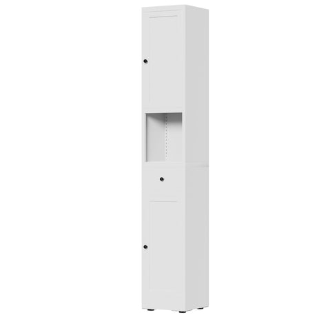 Tall Bathroom Storage Cabinet, 5-Tier Narrow With 2 Doors & Adjustable Shelves, Freestanding - White HouseOfZazla