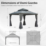 13x13FT Outdoor Hardtop Gazebo with Galvanized Steel Double Roof