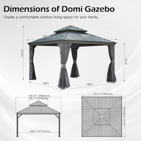 13x13FT Outdoor Hardtop Gazebo with Galvanized Steel Double Roof HouseOfZazla